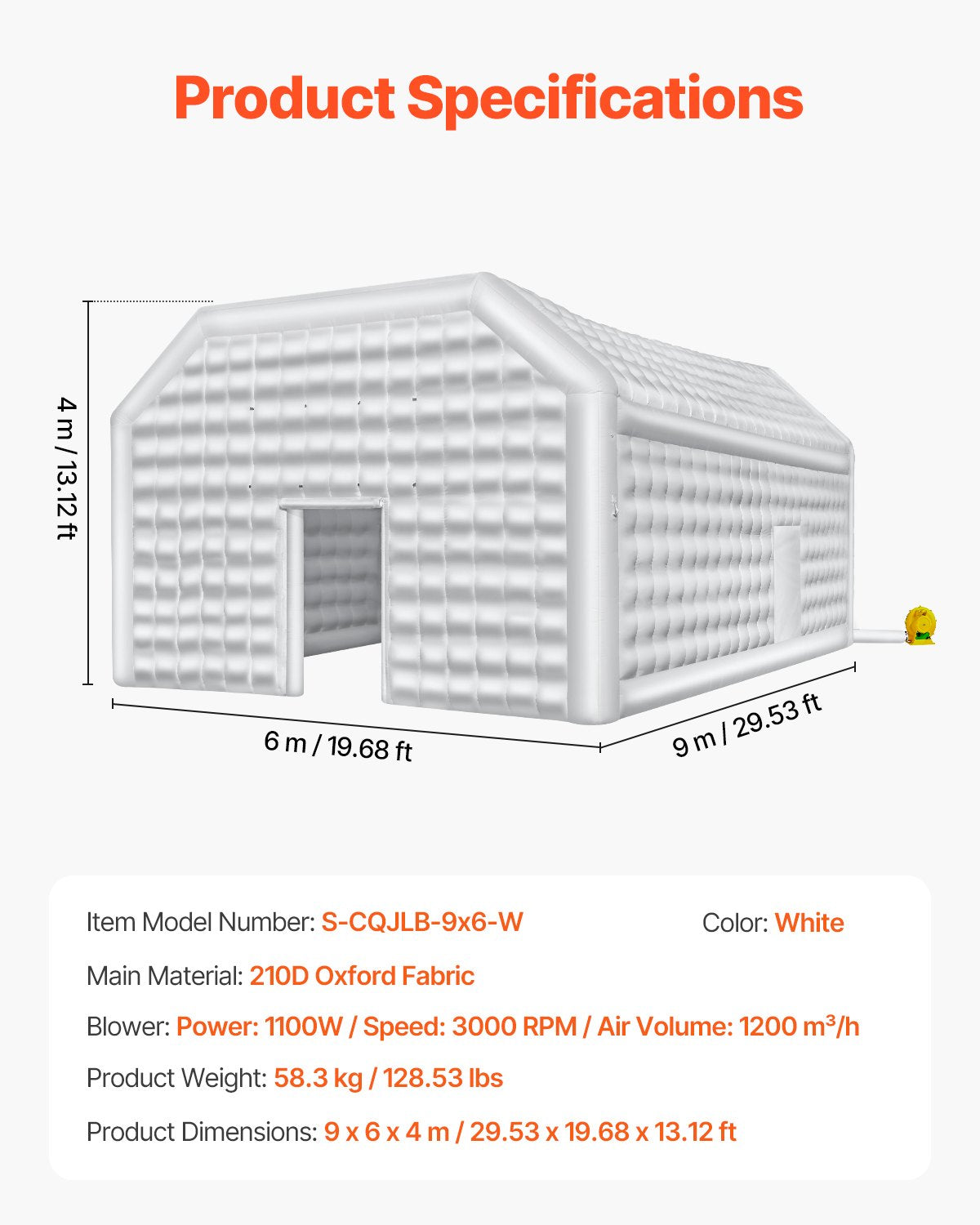 VEVOR Inflatable Nightclub, 29.5 x 19.7 x 13.1 Ft, Blow up Party Tent with 1100W Blower, Large Inflatable Night Club Tent for Adults, Easy Setup Inflatable House Air Cube for Wedding Birthday White - CQJLB964MBS0JV7TDV1 - view 8