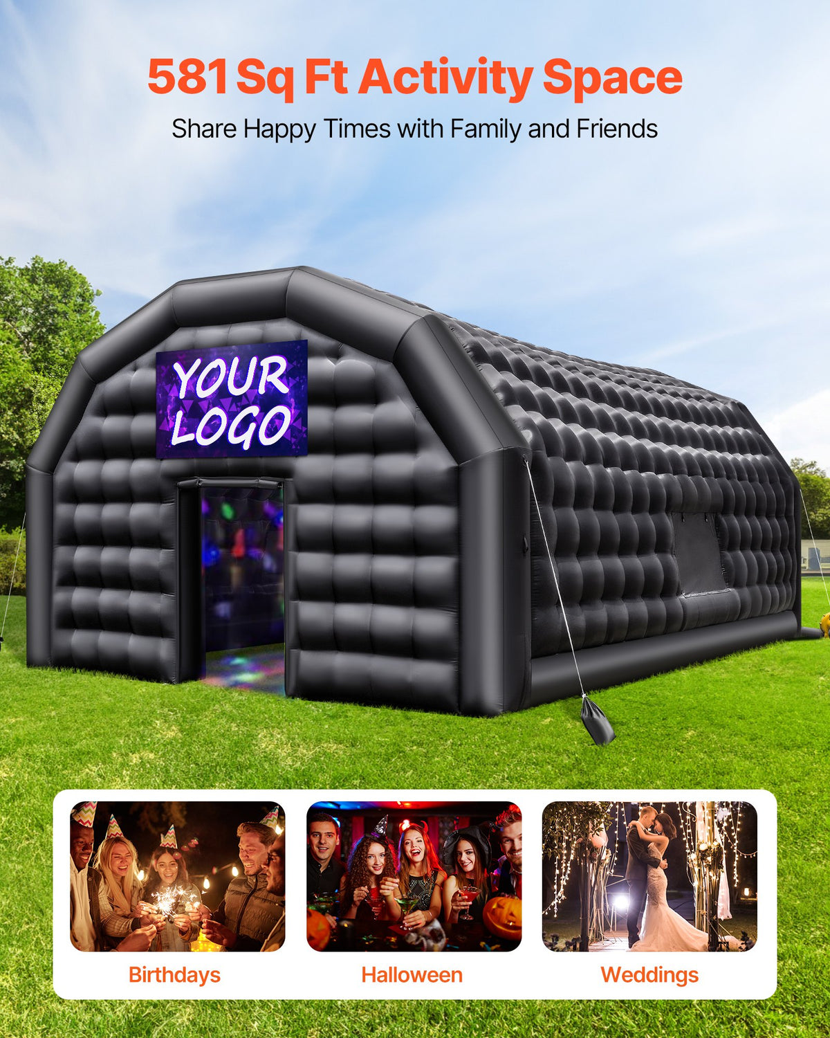 VEVOR Inflatable Nightclub, 29.5 x 19.7 x 13.1 ft Inflatable Party Tent with 1100W Blower & Sandbag, Ventilated Blow up Night Club with 2 Windows, Air Cube House for Event Birthday Wedding Party - CQJLB964MHSGL0GAR001V1 - view 3
