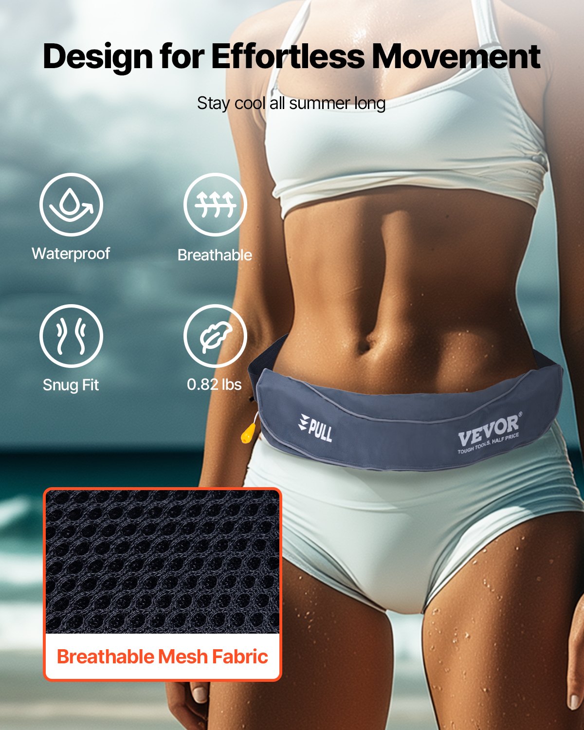 VEVOR Manual Inflatable Belt Pack for Adults, 105N Buoyancy, Over 80 Pounds and Up to 59 in Waist Adjustable, Inflatable PFD Waist for SUP Paddelboarding, Kayaking, Gray (CO2 Cylinder Not Included) - CQJSYBHWDCQYASYD8V0 - view 4