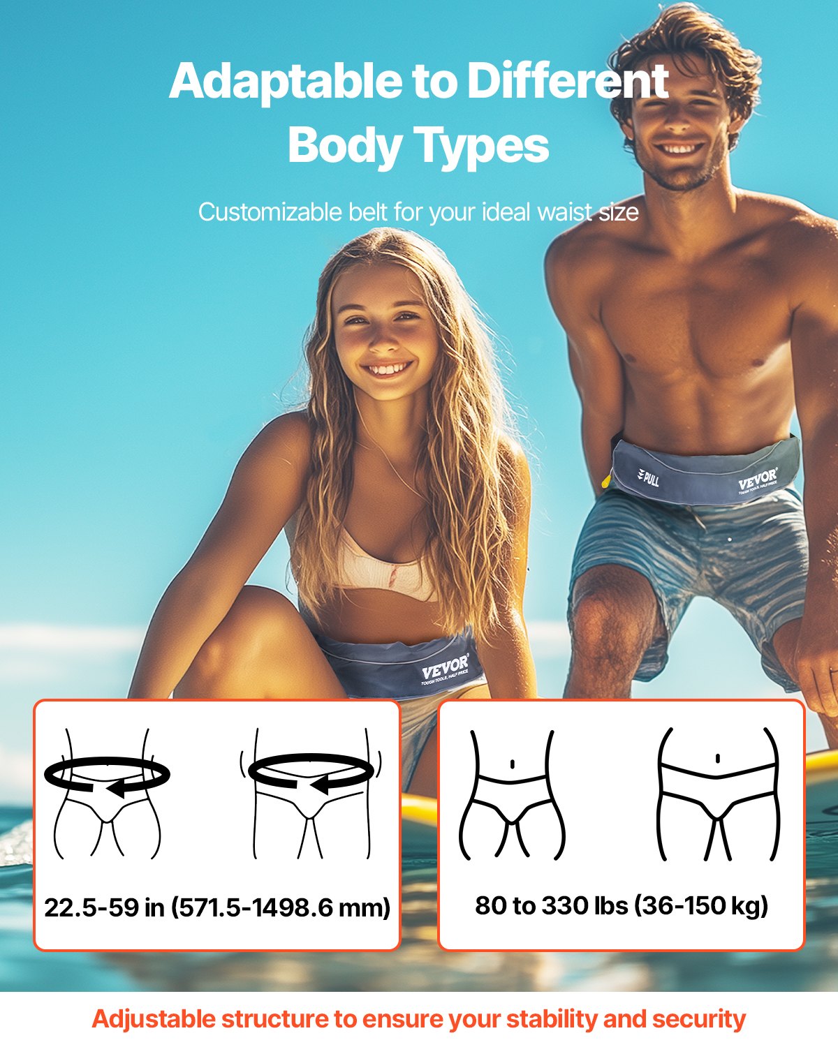 VEVOR Manual Inflatable Belt Pack for Adults, 105N Buoyancy, Over 80 Pounds and Up to 59 in Waist Adjustable, Inflatable PFD Waist for SUP Paddelboarding, Kayaking, Gray (CO2 Cylinder Not Included) - CQJSYBHWDCQYASYD8V0 - view 6