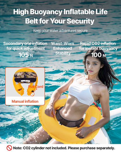 VEVOR Manual Inflatable Belt Pack for Adults, 105N Buoyancy, Over 80 Pounds and Up to 59 in Waist Adjustable, Inflatable PFD Waist for SUP Paddelboarding, Kayaking, Green (CO2 Cylinder Not Included) - CQJSYBHWDCQYJ7VMAV0 - view 3