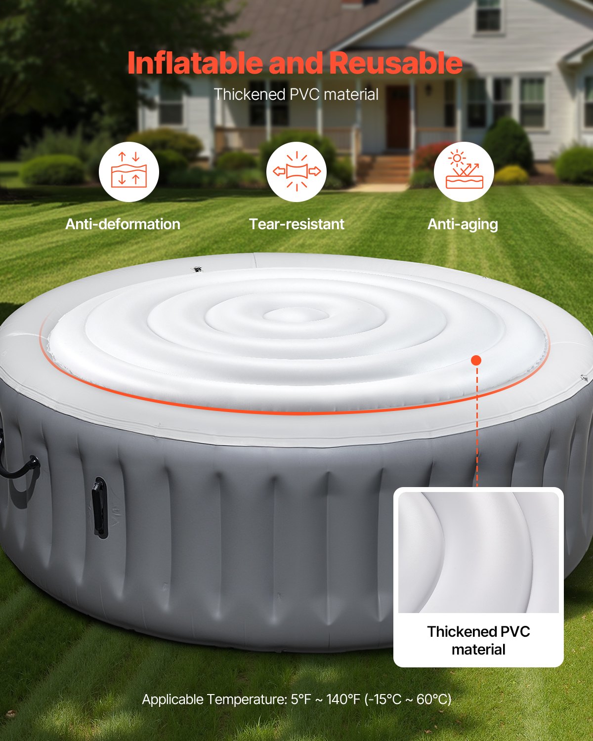 VEVOR Inflatable Hot Tub Cover, 5.4 Ft Round Hot Tub Cover Protector, Insulated Spa Covers for Inflatable Hottub, Weatherproof and Waterproof Energy Saving Lid for Outdoor Use, White - CQKRSYGGYXL68WLXJ001V0 - view 4