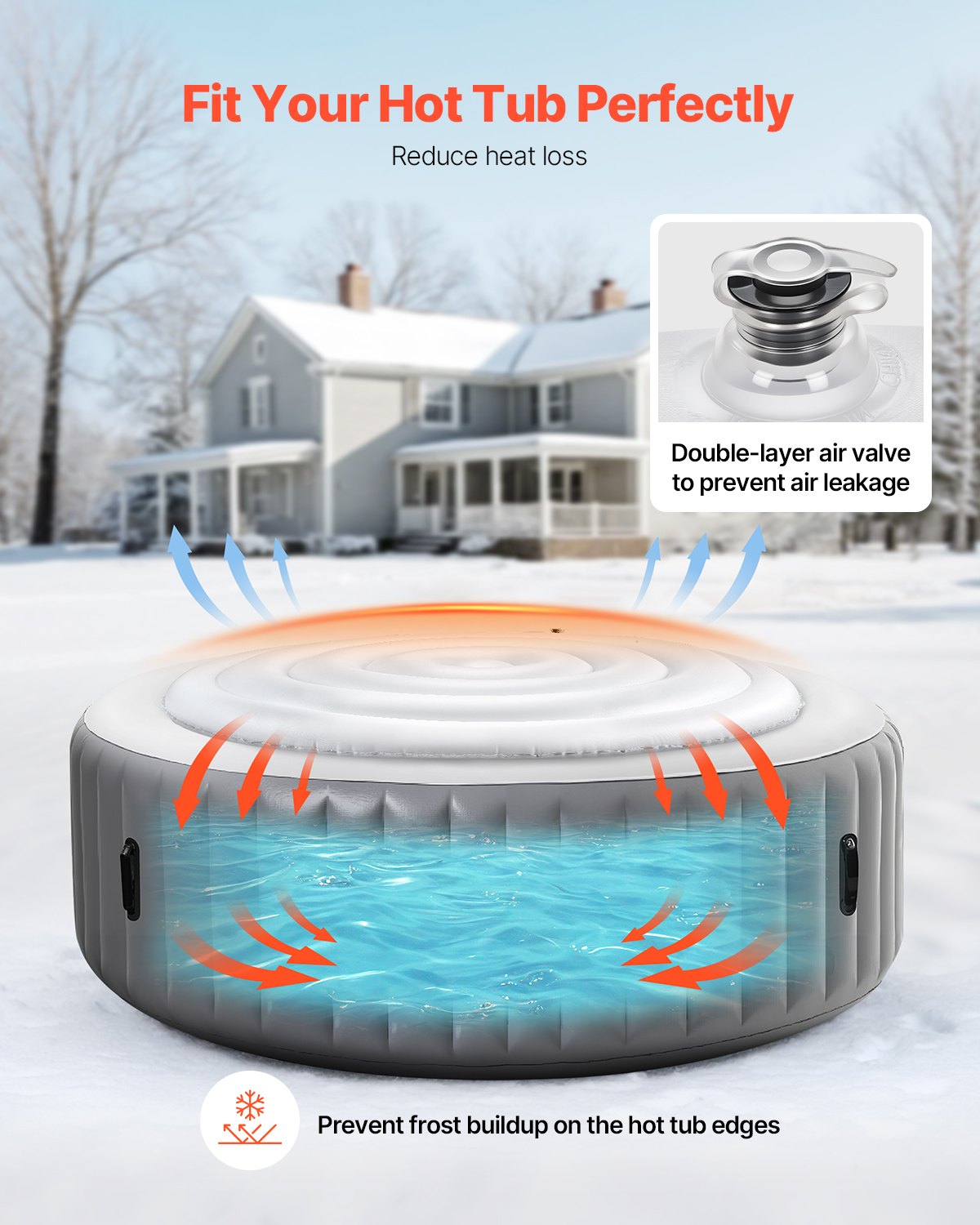 VEVOR Inflatable Hot Tub Cover, 5.4 Ft Round Hot Tub Cover Protector, Insulated Spa Covers for Inflatable Hottub, Weatherproof and Waterproof Energy Saving Lid for Outdoor Use, White - CQKRSYGGYXL68WLXJ001V0 - view 6