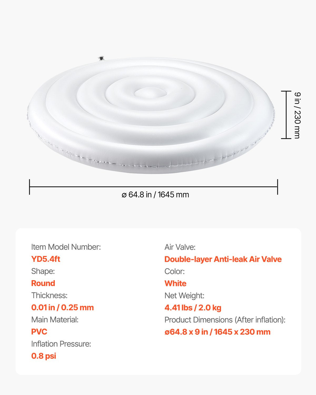 VEVOR Inflatable Hot Tub Cover, 5.4 Ft Round Hot Tub Cover Protector, Insulated Spa Covers for Inflatable Hottub, Weatherproof and Waterproof Energy Saving Lid for Outdoor Use, White - CQKRSYGGYXL68WLXJ001V0 - view 8