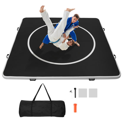 VEVOR 10x10 ft Wrestling Mat Inflatable, Martial Arts Thick Mat for Home Gym Exercise, PVC Foldable Training Mats with Circles and 600W Air Pump, for Gymnastics, Tatami, Jiu Jitsu BJJ MMA Judo, Black - CQKSJD1010FTD23G0001V1 - view 1