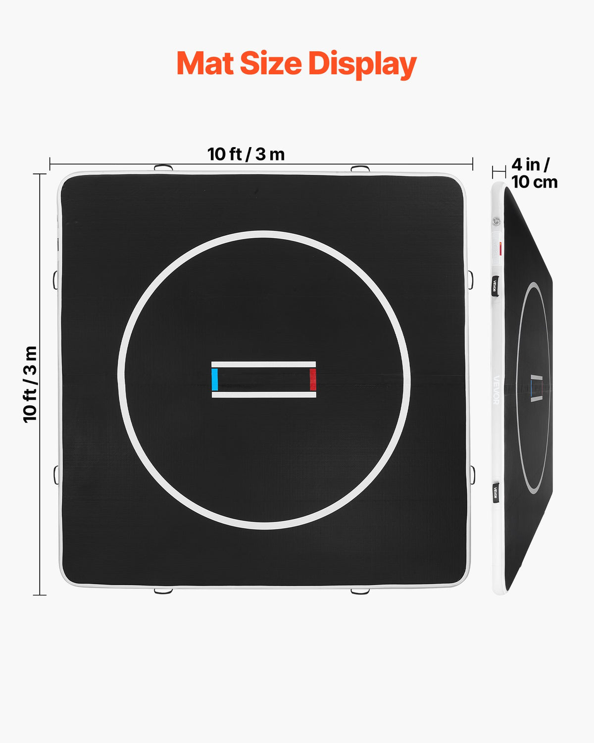 VEVOR 10x10 ft Wrestling Mat Inflatable, Martial Arts Thick Mat for Home Gym Exercise, PVC Foldable Training Mats with Circles and 600W Air Pump, for Gymnastics, Tatami, Jiu Jitsu BJJ MMA Judo, Black - CQKSJD1010FTD23G0001V1 - view 3