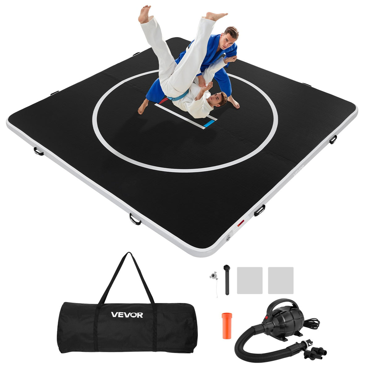 VEVOR 10x10 ft Wrestling Mat Inflatable, Martial Arts Thick Mat for Home Gym Exercise, PVC Foldable Training Mats with Circles and 600W Air Pump, for Gymnastics, Tatami, Jiu Jitsu BJJ MMA Judo, Black - CQKSJD1010FTD23G0001V1 - view 10