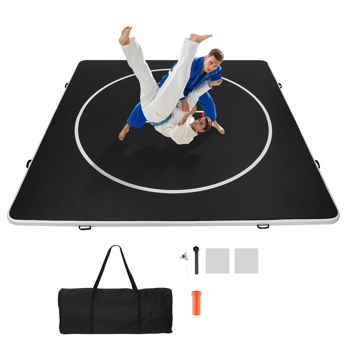 VEVOR 13x13 ft Wrestling Mat Inflatable, Martial Arts Thick Mat for Home Gym Exercise, PVC Foldable Training Mats with Circles and 600W Air Pump, for Gymnastics, Tatami, Jiu Jitsu BJJ MMA Judo, Black - CQKSJD1313FTJIMK4001V1 - view 1