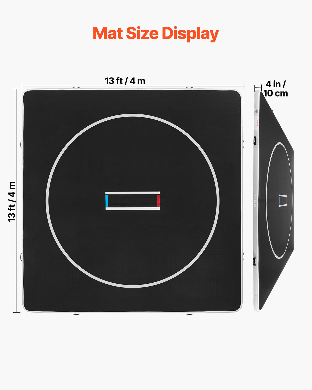 VEVOR 13x13 ft Wrestling Mat Inflatable, Martial Arts Thick Mat for Home Gym Exercise, PVC Foldable Training Mats with Circles and 600W Air Pump, for Gymnastics, Tatami, Jiu Jitsu BJJ MMA Judo, Black - CQKSJD1313FTJIMK4001V1 - view 3