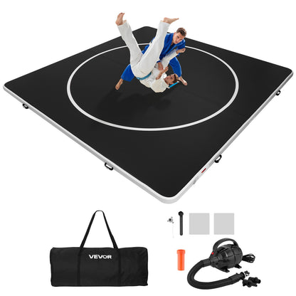 VEVOR 13x13 ft Wrestling Mat Inflatable, Martial Arts Thick Mat for Home Gym Exercise, PVC Foldable Training Mats with Circles and 600W Air Pump, for Gymnastics, Tatami, Jiu Jitsu BJJ MMA Judo, Black - CQKSJD1313FTJIMK4001V1 - view 10