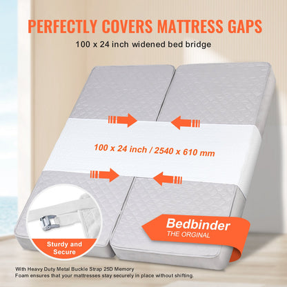 VEVOR Bed Bridge, King Bed Converter Kit, Split King Gap Filler for Adjustable Bed Mattress Connector Mattress Gap Filler with Heavy Duty Metal Buckle Strap 25D Memory Foam (100" L x 24" W) - CQL100W24INCUHVZEV0 - view 4