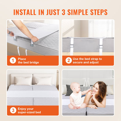 VEVOR Bed Bridge, King Bed Converter Kit, Split King Gap Filler for Adjustable Bed Mattress Connector Mattress Gap Filler with Heavy Duty Metal Buckle Strap 25D Memory Foam (100" L x 24" W) - CQL100W24INCUHVZEV0 - view 6