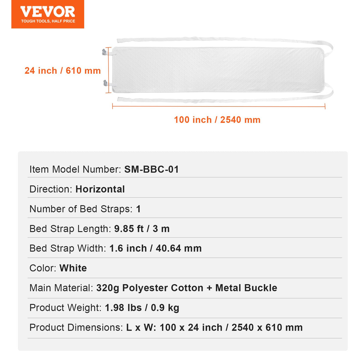 VEVOR Bed Bridge, King Bed Converter Kit, Split King Gap Filler for Adjustable Bed Mattress Connector Mattress Gap Filler with Heavy Duty Metal Buckle Strap 25D Memory Foam (100" L x 24" W) - CQL100W24INCUHVZEV0 - view 8