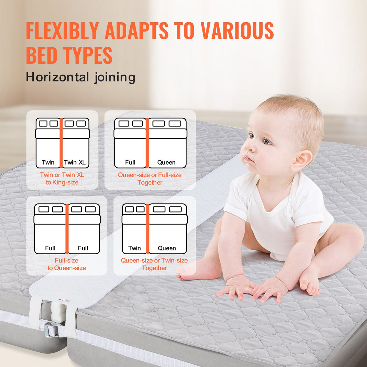 VEVOR Bed Bridge, King Bed Converter Kit, Split King Gap Filler for Adjustable Bed Mattress Connector Mattress Gap Filler with Heavy Duty Metal Buckle Strap 25D Memory Foam (75" L x 10" W) - CQL75W10INCH8JTJSV0 - view 6