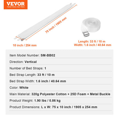 VEVOR Bed Bridge, King Bed Converter Kit, Split King Gap Filler for Adjustable Bed Mattress Connector Mattress Gap Filler with Heavy Duty Metal Buckle Strap 25D Memory Foam (75" L x 10" W) - CQL75W10INCH8JTJSV0 - view 8