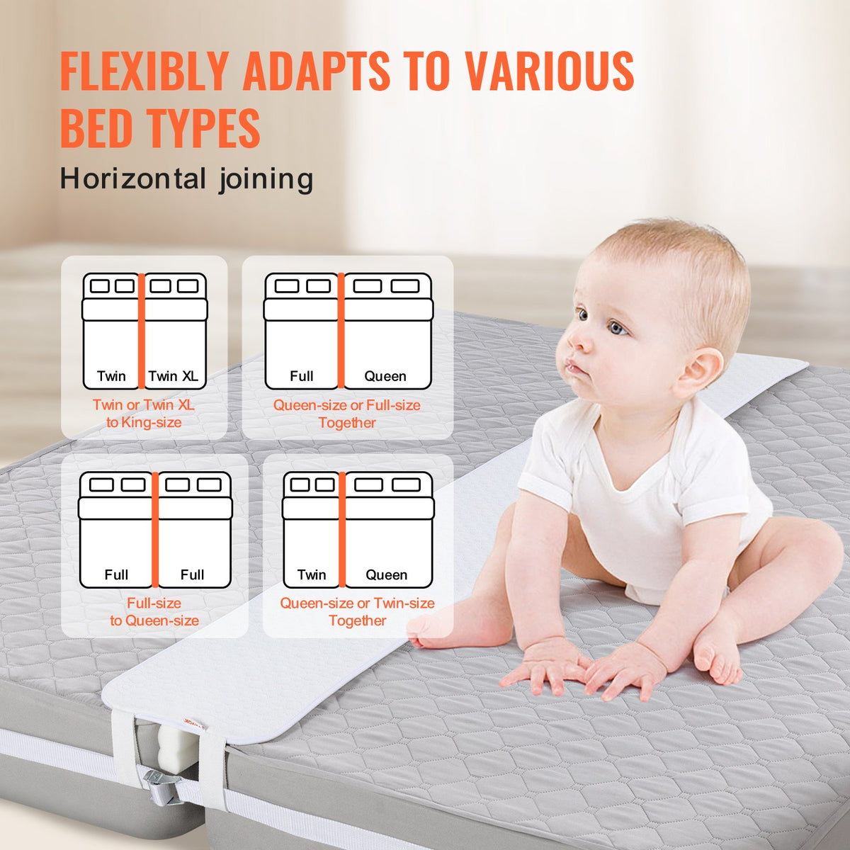VEVOR Bed Bridge, King Bed Converter Kit, Split King Gap Filler for Adjustable Bed Mattress Connector Mattress Gap Filler with Heavy Duty Metal Buckle Strap 25D Memory Foam (75"L x 12"W) - CQL75W12INCHH4PYHV0 - view 6