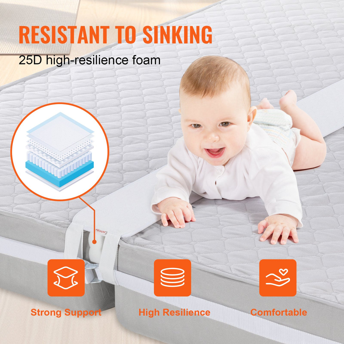 VEVOR Bed Bridge, King Bed Converter Kit, Split King Gap Filler for Adjustable Bed Mattress Connector Mattress Gap Filler with Heavy Duty Metal Buckle Strap 25D Memory Foam (75" L x 8" W) - CQL75W8INCHZILLDJV0 - view 7