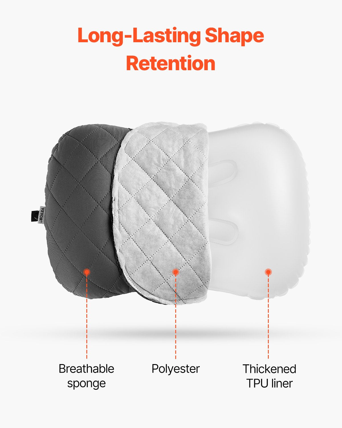 VEVOR Inflatable Camping Pillow, 5-Inch Thickened Travel Pillow, Soft Backpacking Pillows with Removable & Washable Cover, Storage Bag, Lightweight and Portable for Camping, Air Travel, Hiking, Office - CQSLYZMEDIUM91XKCV0 - view 6
