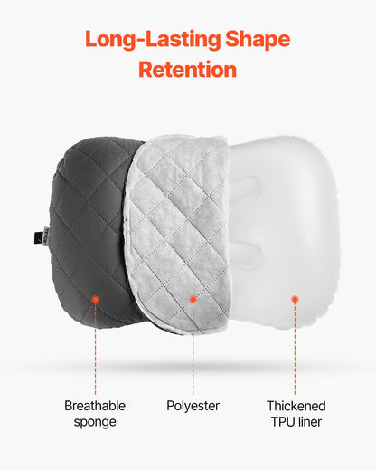 VEVOR Inflatable Camping Pillow, 5-Inch Thickened Travel Pillow, Soft Backpacking Pillows with Removable & Washable Cover, Storage Bag, Lightweight and Portable for Camping, Air Travel, Hiking, Office - CQSLYZMEDIUM91XKCV0 - view 6