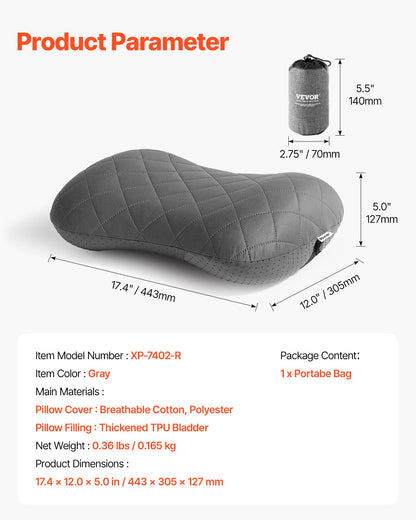 VEVOR Inflatable Camping Pillow, 5-Inch Thickened Travel Pillow, Soft Backpacking Pillows with Removable & Washable Cover, Storage Bag, Lightweight and Portable for Camping, Air Travel, Hiking, Office - CQSLYZMEDIUM91XKCV0 - view 8