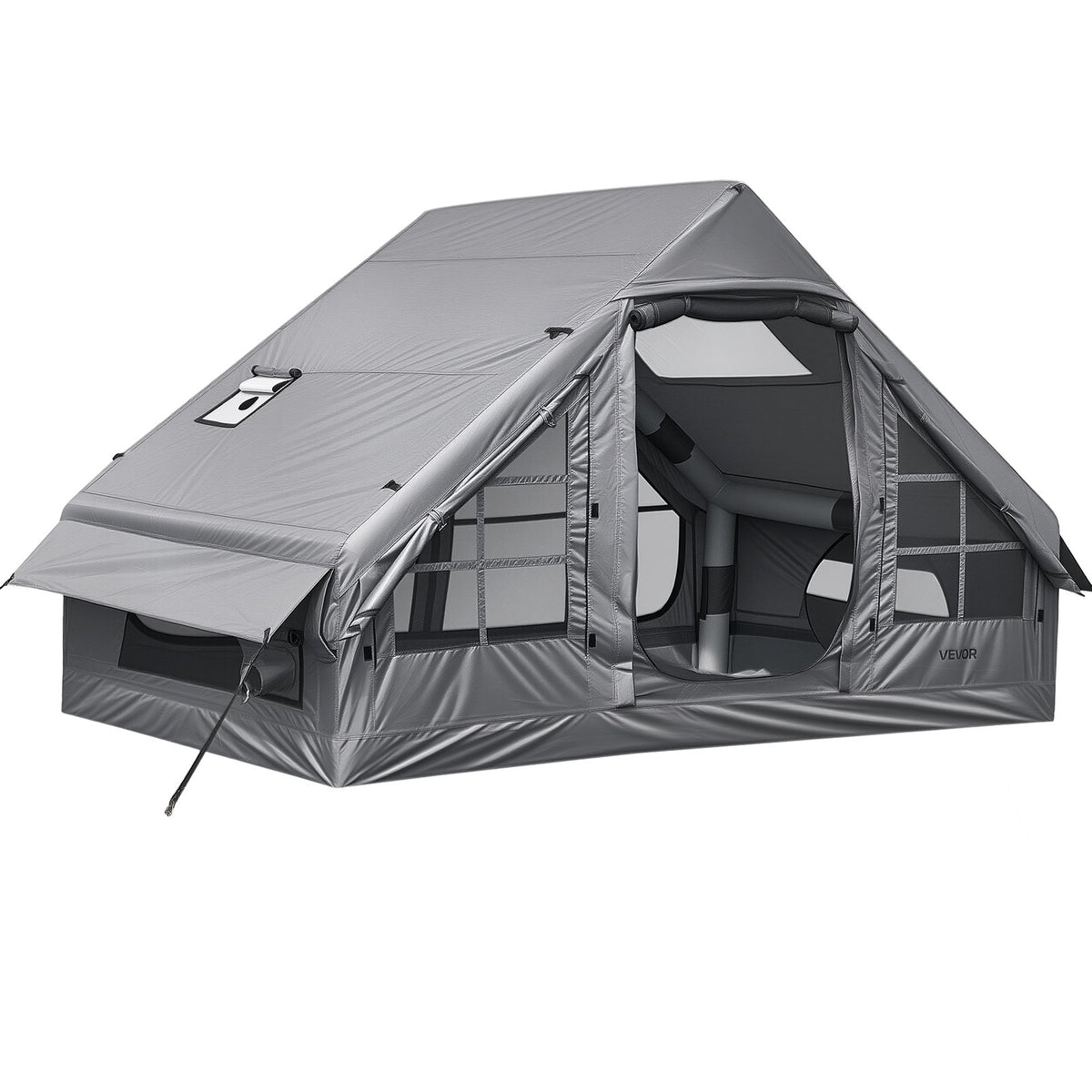 VEVOR Inflatable Tent for Camping 2-4 Person Blow Up Tent with Pump Gray, for Family Outdoor Glamping, Waterproof 420D Oxford, Easy Setup Air House with Skylight, Stove Jack, Mesh Windows & Carry Bag - CQSMGBHS6WTMB2BJJ001V0 - view 10