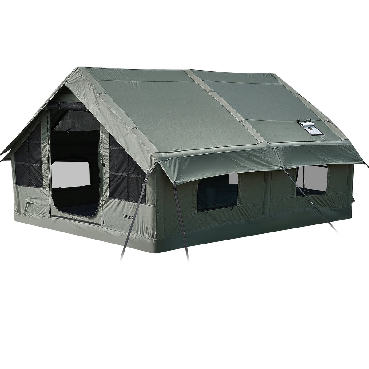 VEVOR Inflatable Tent for Camping 5-8 Person Blow Up Tent with Pump Green, for Family Outdoor Glamping, Waterproof Poly-Cotton, Easy Setup Air House with Skylight, Stove Jack, Mesh Windows & Carry Bag - CQSMGBLS12WTMXQVV001V0 - view 10