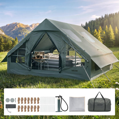 VEVOR Inflatable Tent for Camping 5-8 Person Blow Up Tent with Hand Pump, for Family Outdoor Glamping, Waterproof 420D Oxford, Easy Setup Air House with Skylight, Stove Jack, Mesh Windows & Carry Bag - CQSMGBLS12WTP1N4K001V0 - view 1