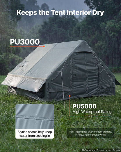 VEVOR Inflatable Tent for Camping 5-8 Person Blow Up Tent with Hand Pump, for Family Outdoor Glamping, Waterproof 420D Oxford, Easy Setup Air House with Skylight, Stove Jack, Mesh Windows & Carry Bag - CQSMGBLS12WTP1N4K001V0 - view 7