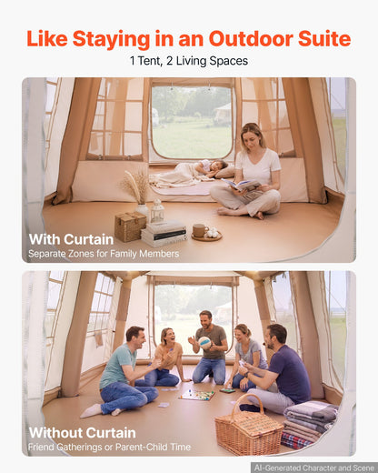 VEVOR Inflatable Tent for Camping 5-8 Person Blow Up Tent with Pump Beige, for Family Outdoor Glamping, Waterproof 420D Oxford, Easy Setup Air House with Skylight, Canopy, Stove Jack & Mesh Windows - CQSMGBMS12YTACQ0P001V0 - view 3