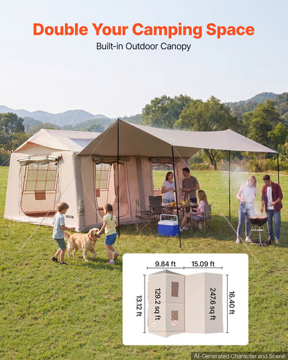 VEVOR Inflatable Tent for Camping 5-8 Person Blow Up Tent with Pump Beige, for Family Outdoor Glamping, Waterproof 420D Oxford, Easy Setup Air House with Skylight, Canopy, Stove Jack & Mesh Windows - CQSMGBMS12YTACQ0P001V0 - view 4