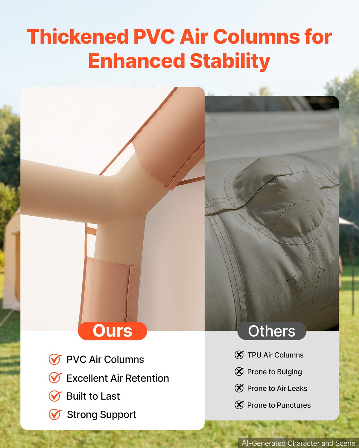VEVOR Inflatable Tent for Camping 5-8 Person Blow Up Tent with Pump Beige, for Family Outdoor Glamping, Waterproof 420D Oxford, Easy Setup Air House with Skylight, Canopy, Stove Jack & Mesh Windows - CQSMGBMS12YTACQ0P001V0 - view 6
