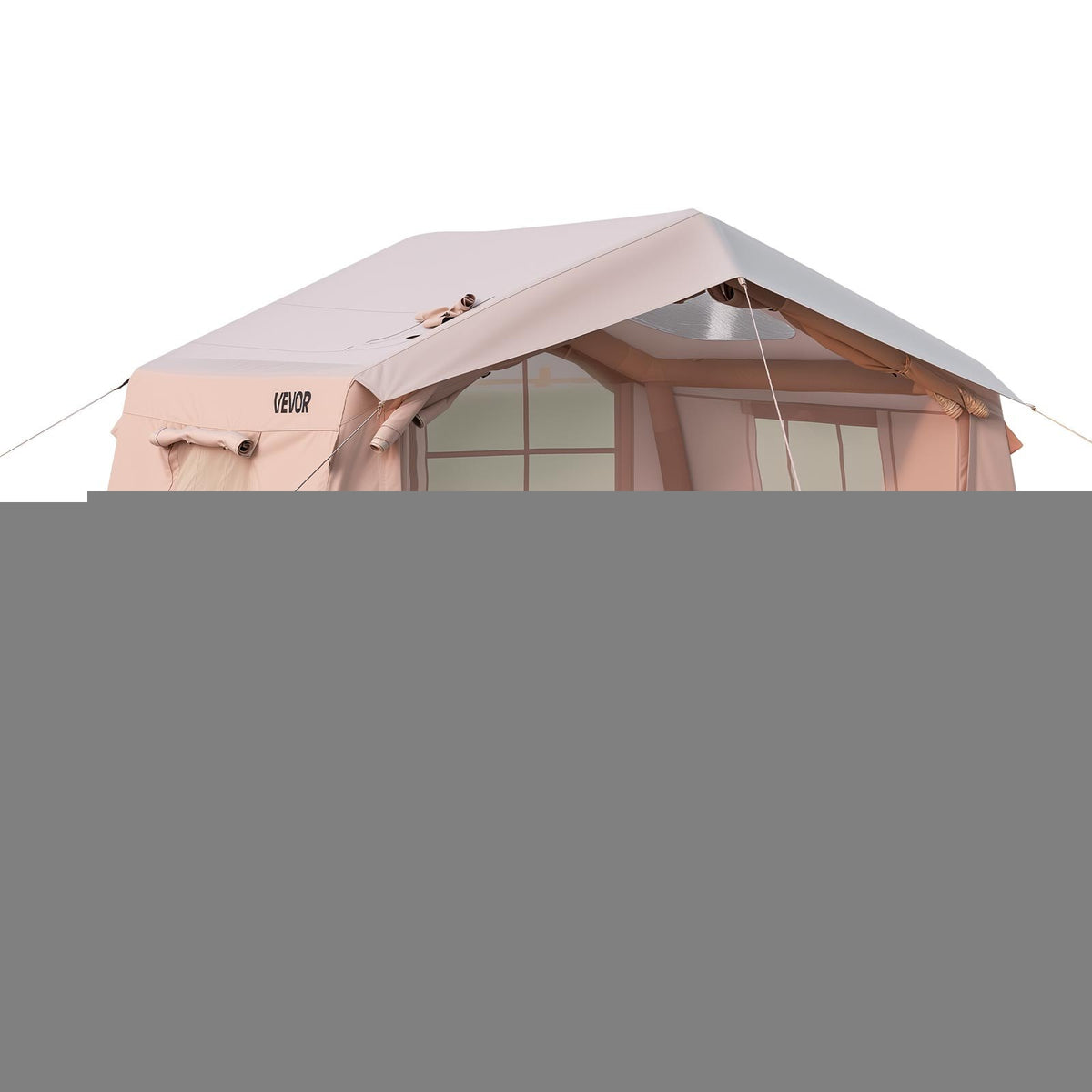 VEVOR Inflatable Tent for Camping 2-4 Person Blow Up Tent with Pump Beige, for Family Outdoor Glamping, Waterproof 420D Oxford, Easy Setup Air House with Skylight, Stove Jack, Mesh Windows & Carry Bag - CQSMGBMS8WTMTM9OH001V0 - view 10