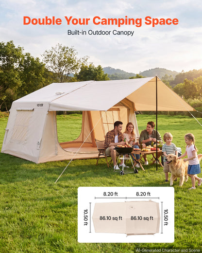 VEVOR Inflatable Tent for Camping 2-4 Person Blow Up Tent with Hand Pump, for Family Outdoor Glamping, Waterproof 420D Oxford, Easy Setup Air House with Skylight, Canopy, Stove Jack & Mesh Windows - CQSMGBMS8YTMRIB9L001V0 - view 4
