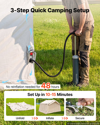 VEVOR Inflatable Tent for Camping 2-4 Person Blow Up Tent with Hand Pump, for Family Outdoor Glamping, Waterproof 420D Oxford, Easy Setup Air House with Skylight, Canopy, Stove Jack & Mesh Windows - CQSMGBMS8YTMRIB9L001V0 - view 5