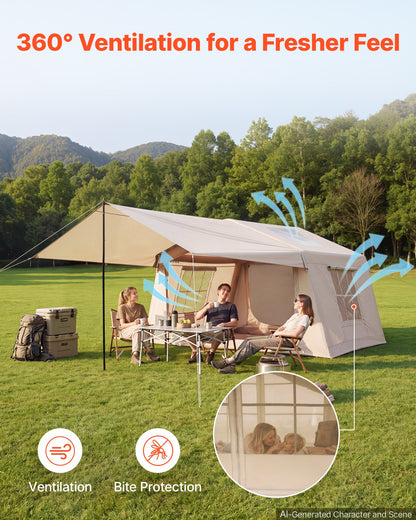 VEVOR Inflatable Tent for Camping 2-4 Person Blow Up Tent with Hand Pump, for Family Outdoor Glamping, Waterproof 420D Oxford, Easy Setup Air House with Skylight, Canopy, Stove Jack & Mesh Windows - CQSMGBMS8YTMRIB9L001V0 - view 7