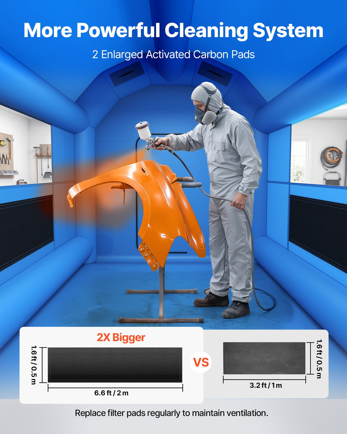 VEVOR Inflatable Paint Booth, 13 x 10 x 9 ft, Portable Spray Booth with 750W Powerful Blower and Large Filter Cotton, Arched Roof Blow Up Painting Tent for Bike, Motorcycle, and Furniture, Blue - CQSPQF13109FM3WJA001V1 - view 4