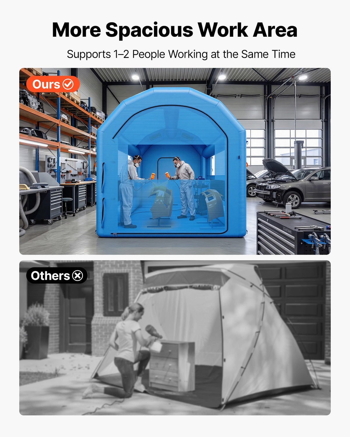 VEVOR Inflatable Paint Booth, 13 x 10 x 9 ft, Portable Spray Booth with 750W Powerful Blower and Large Filter Cotton, Arched Roof Blow Up Painting Tent for Bike, Motorcycle, and Furniture, Blue - CQSPQF13109FM3WJA001V1 - view 5