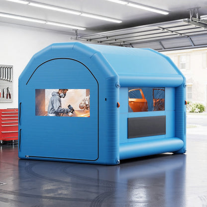 VEVOR Inflatable Paint Booth, 13 x 10 x 9 ft, Portable Spray Booth with 750W Powerful Blower and Large Filter Cotton, Arched Roof Blow Up Painting Tent for Bike, Motorcycle, and Furniture, Blue - CQSPQF13109FM3WJA001V1 - view 9