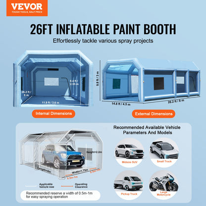 VEVOR Inflatable Paint Booth, 26.2 x 14.8 x 9.8 ft Inflatable Spray Booth, Portable Car Paint Booth for Small Truck, with 950W+750W Powerful Blowers and Air Filter System, Large Motorcycle, Midsize SU - CQSPQFLSKCGLK7J8AV1 - view 3