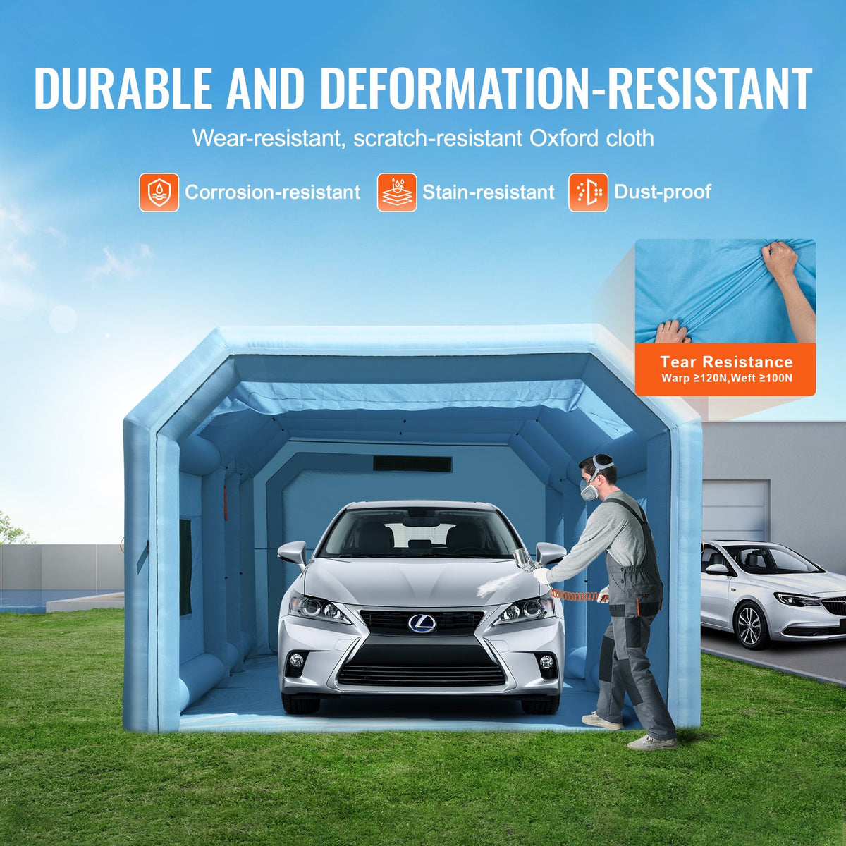VEVOR Inflatable Paint Booth, 23 x 13.1 x 9 ft Inflatable Spray Booth, with 750W+480W Powerful Blowers and Air Filter System, Large Motorcycle, Portable Car Paint Booth for Small Truck, Midsize SUV - CQSPQFLSKCGLKCDG9V1 - view 5