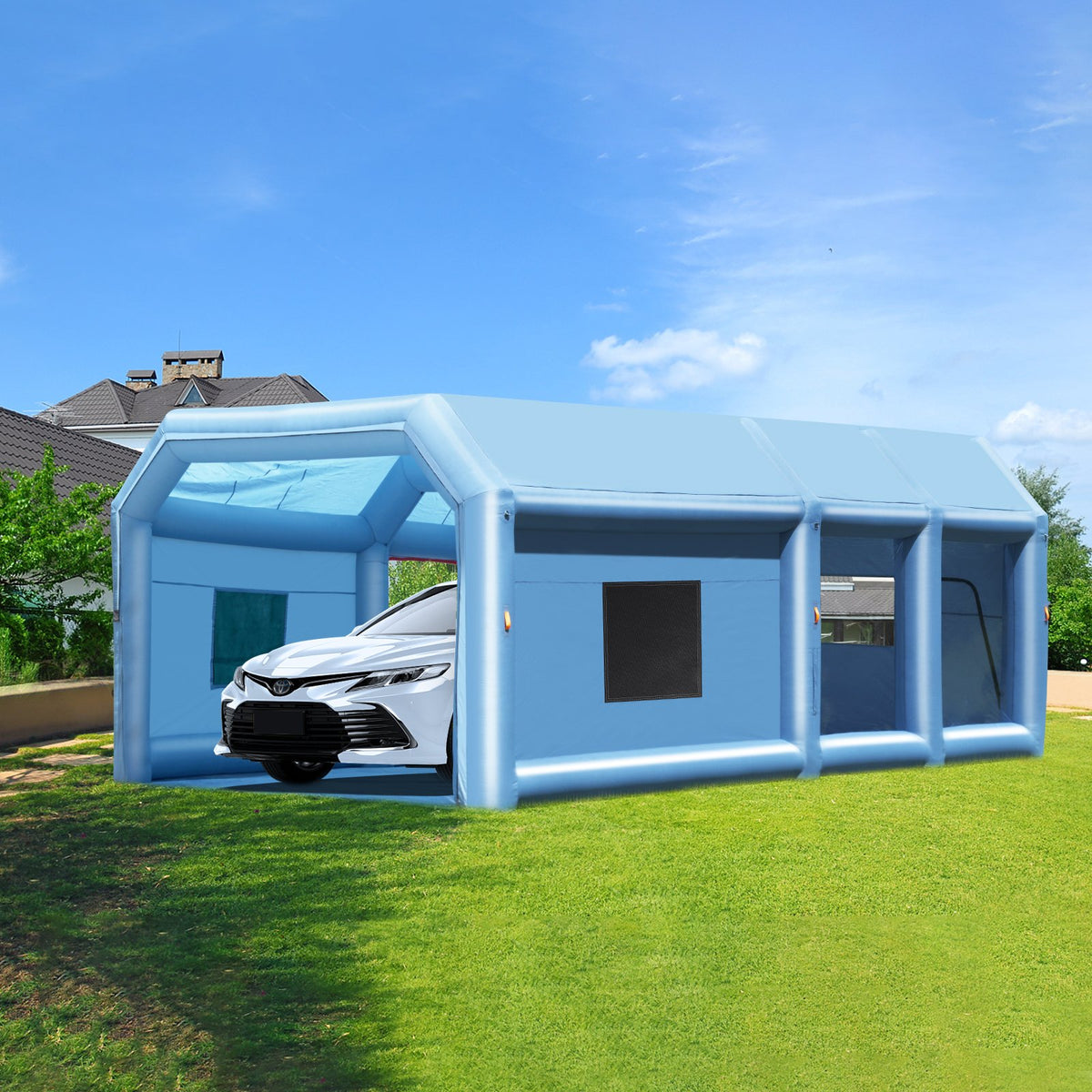 VEVOR Inflatable Paint Booth, 23 x 13.1 x 9 ft Inflatable Spray Booth, with 750W+480W Powerful Blowers and Air Filter System, Large Motorcycle, Portable Car Paint Booth for Small Truck, Midsize SUV - CQSPQFLSKCGLKCDG9V1 - view 9