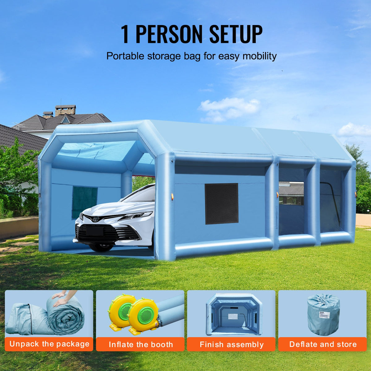 VEVOR Inflatable Paint Booth, 27.9 x 15.7 x 10.8 ft Inflatable Spray Booth, Portable Car Paint Booth for Small Truck, with 950W+750W Powerful Blowers and Air Filter System, Large Motorcycle, Midsize S - CQSPQFLSKCGLKHRPRV1 - view 7