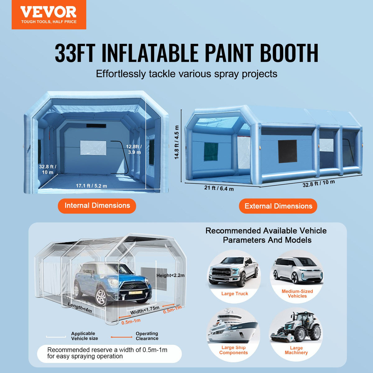 KFFKFF Portable Inflatable Painting Enclosure, Dimensions 32.8 x 21 x 14.8 ft, Equipped with 1100W+750W Robust Air Movers and Air Purification Setup, Suitable for Oversized Trucks, Vans, and Heavy Equipment - CQSPQFLSKCGLKJFV4V1 - view 3