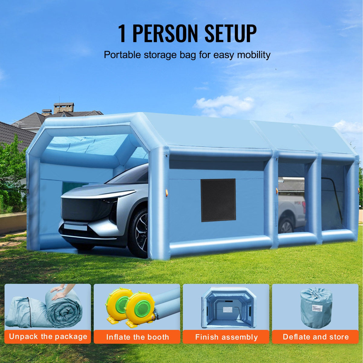 KFFKFF Portable Inflatable Painting Enclosure, Dimensions 32.8 x 21 x 14.8 ft, Equipped with 1100W+750W Robust Air Movers and Air Purification Setup, Suitable for Oversized Trucks, Vans, and Heavy Equipment - CQSPQFLSKCGLKJFV4V1 - view 7