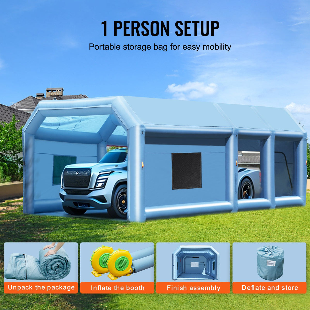 VEVOR Inflatable Paint Booth, 29.5 x 15.7 x 11.8 ft Inflatable Spray Booth, with 950W+750W Powerful Blowers and Air Filter System, Portable Car Paint Booth for Large Truck, Large Van, Large Machinery - CQSPQFLSKCGLKV62LV1 - view 7