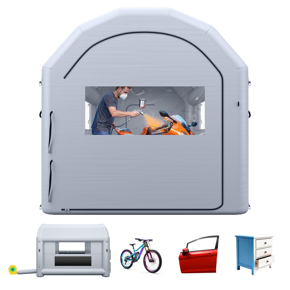 VEVOR Inflatable Paint Booth, 13 x 10 x 9 ft, Portable Spray Booth with 750W Powerful Blower and Large Filter Cotton, Arched Roof Blow Up Painting Tent for Bike, Motorcycle, and Furniture, Gray - CQSPQFWGJF13MBNWX001V1 - view 1