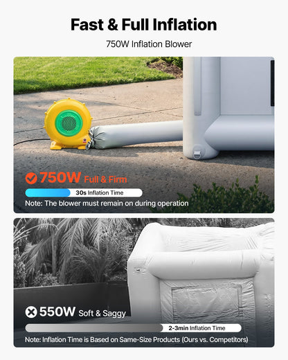 VEVOR Inflatable Paint Booth, 13 x 10 x 9 ft, Portable Spray Booth with 750W Powerful Blower and Large Filter Cotton, Arched Roof Blow Up Painting Tent for Bike, Motorcycle, and Furniture, Gray - CQSPQFWGJF13MBNWX001V1 - view 6