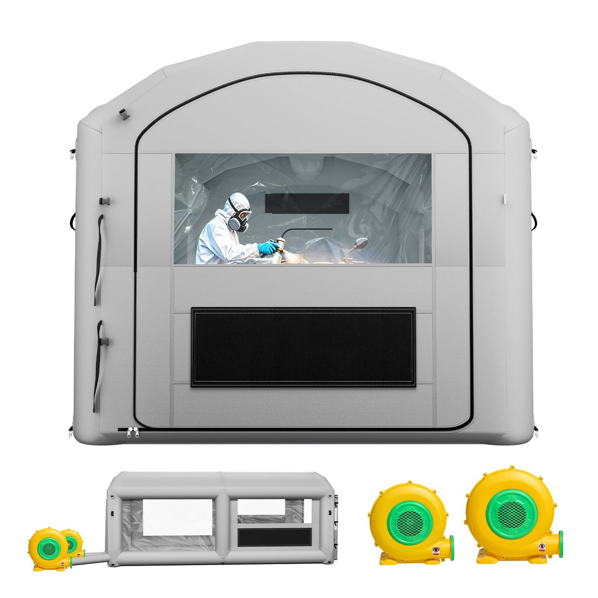 VEVOR Inflatable Paint Booth, 20 x 10 x 8 ft, Portable Spray Booth with 480W+750W Blowers and Large Filter Cotton, Arched Roof Blow Up Painting Tent for ATV, Motorcycle, and Medium Furniture, Gray - CQSPQFWGJF209U0ZR001V1 - view 1