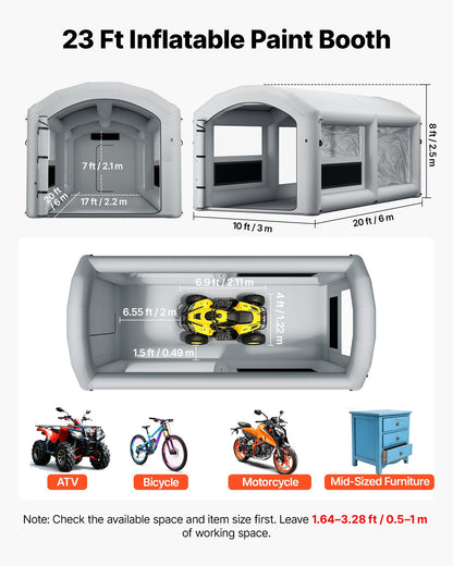 VEVOR Inflatable Paint Booth, 20 x 10 x 8 ft, Portable Spray Booth with 480W+750W Blowers and Large Filter Cotton, Arched Roof Blow Up Painting Tent for ATV, Motorcycle, and Medium Furniture, Gray - CQSPQFWGJF209U0ZR001V1 - view 3