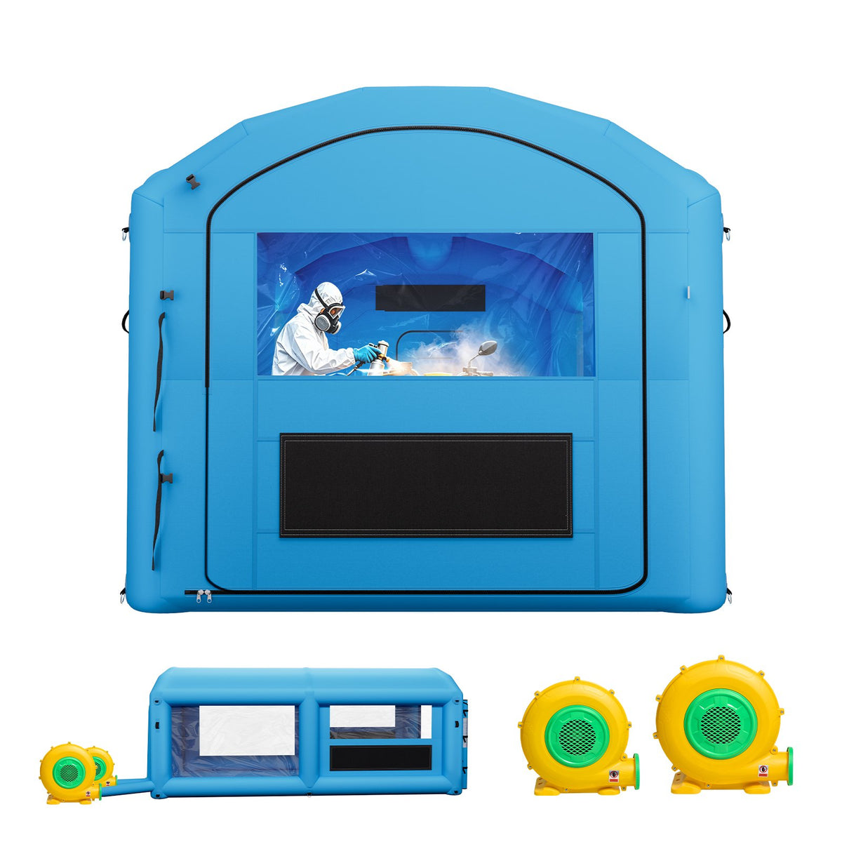 VEVOR Inflatable Paint Booth, 20 x 10 x 8 ft, Portable Spray Booth with 480W+750W Blowers and Large Filter Cotton, Arched Roof Blow Up Painting Tent for ATV, Motorcycle, and Medium Furniture, Blue - CQSPQFWGJF20TX6XR001V1 - view 1